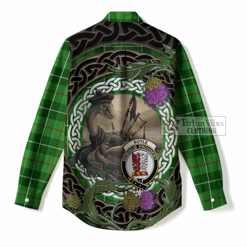 Boyle Tartan Crest Bagpipe Nessie Women Casual Shirt Scottish Loch Ness Monster Celtic Thistle