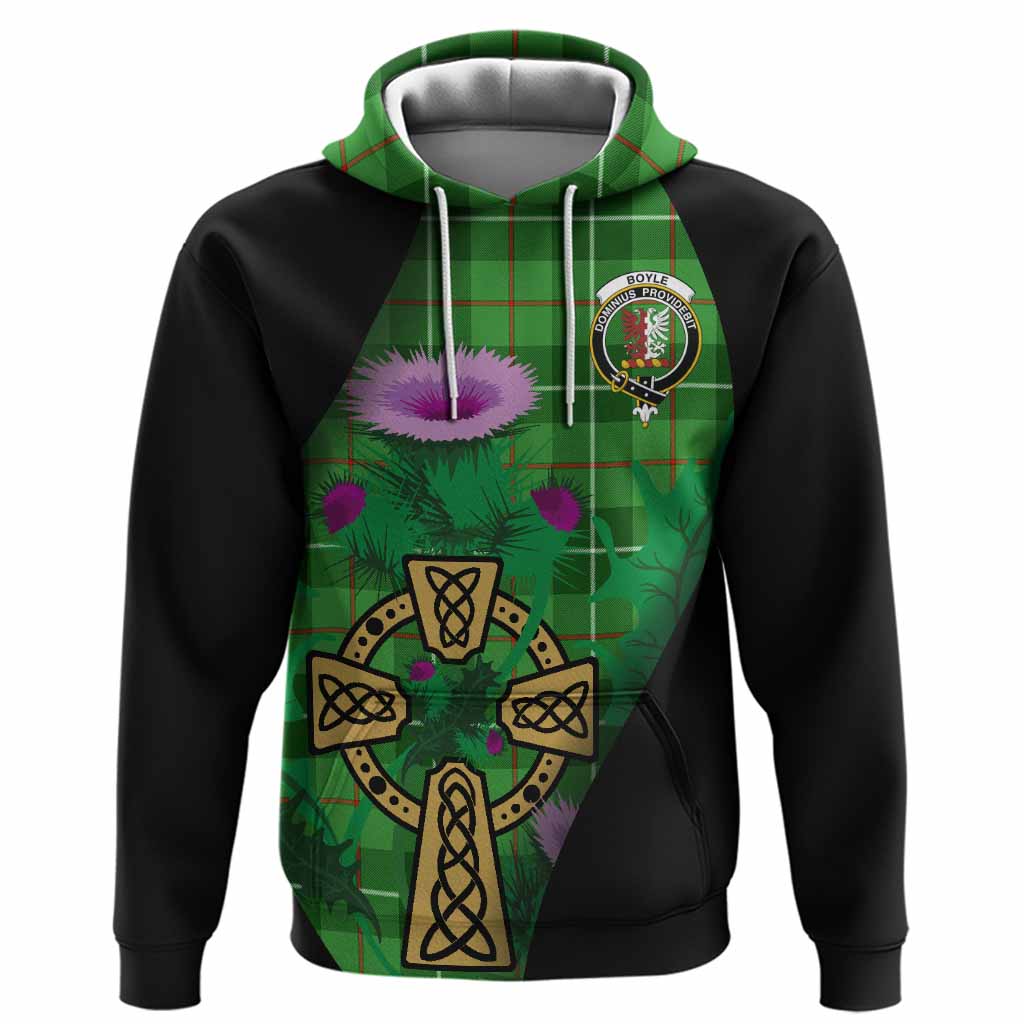 Boyle Tartan Crest Hoodie Celtic Cross Thistle Flowers