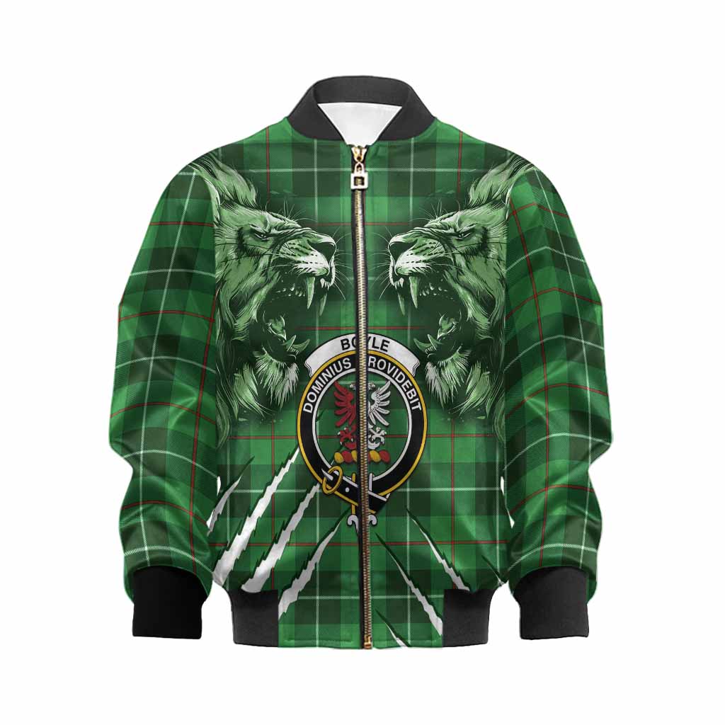Boyle Tartan Crest Kid Bomber Jacket Ferocious Lion Style