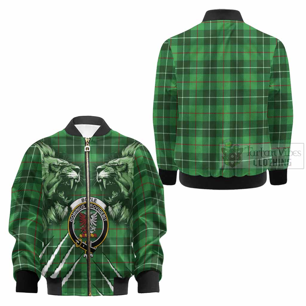 Boyle Tartan Crest Kid Bomber Jacket Ferocious Lion Style