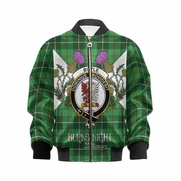 Boyle Tartan Family Crest Kid Bomber Jacket Scottish Burns Night Thistle Floral