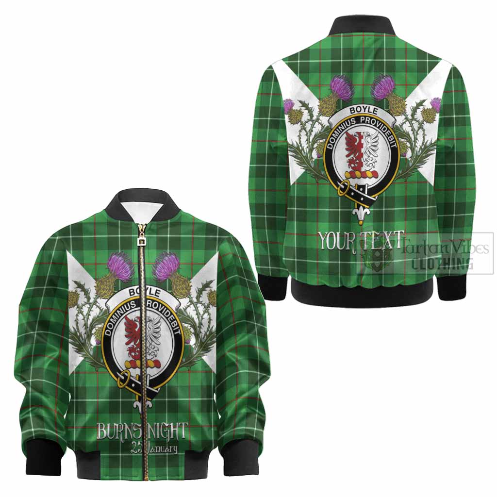 Boyle Tartan Family Crest Kid Bomber Jacket Scottish Burns Night Thistle Floral