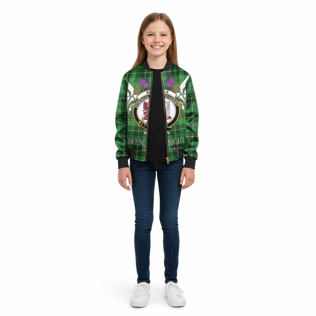 Boyle Tartan Family Crest Kid Bomber Jacket Scottish Burns Night Thistle Floral