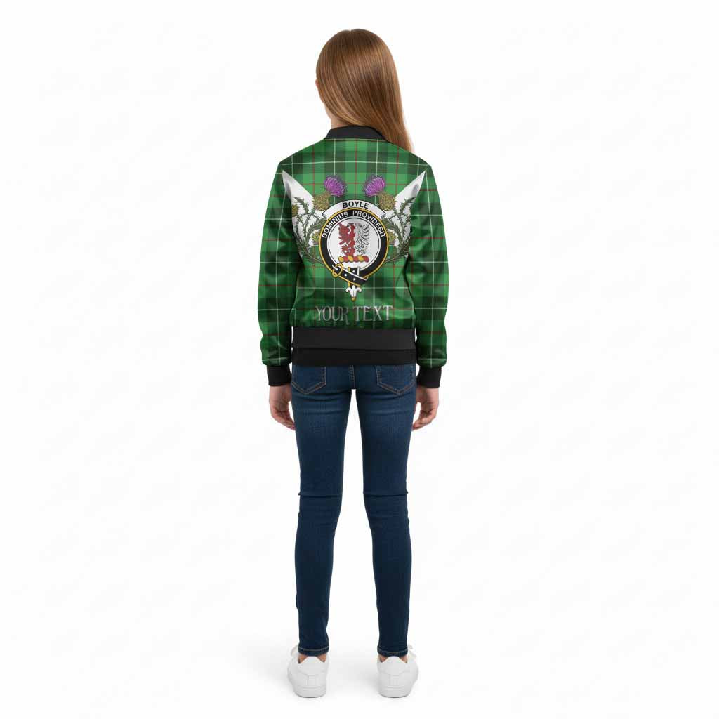 Boyle Tartan Family Crest Kid Bomber Jacket Scottish Burns Night Thistle Floral