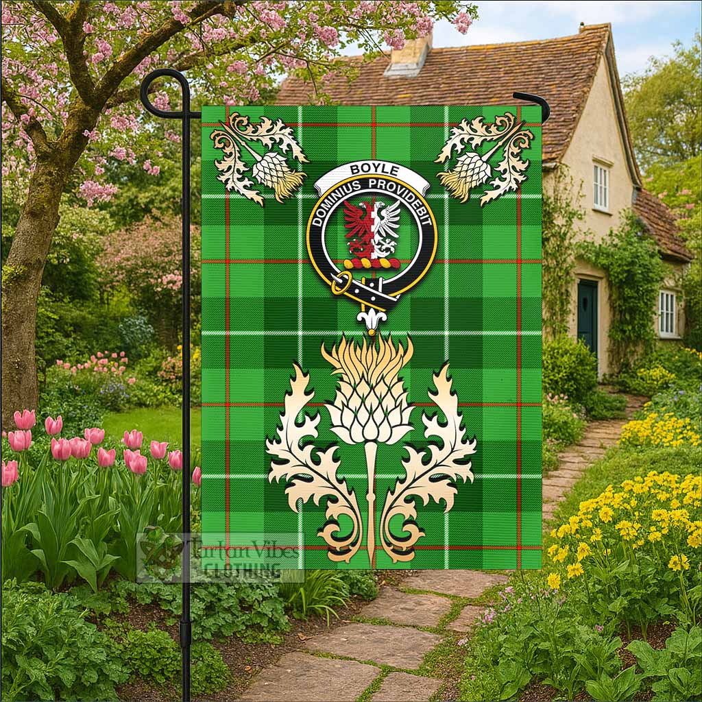 Boyle Tartan Garden Flag with Golden Regal Scottish Thistle Emblem - Tartan Vibes Clothing