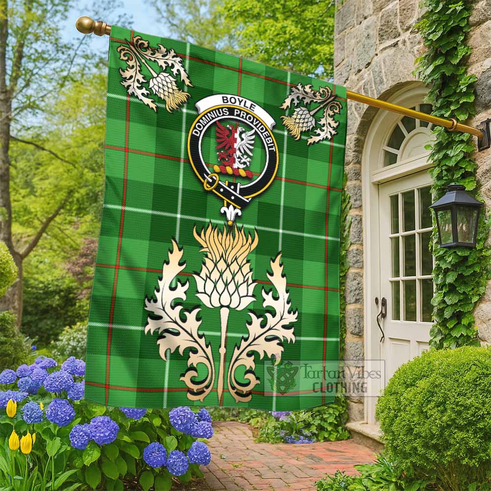 Boyle Tartan Garden Flag with Golden Regal Scottish Thistle Emblem - Tartan Vibes Clothing