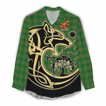 Brabazon Irish Tartan Women's Casual Shirt with Coat of Arms Celtic Wolf Style Female - Tartan Vibes Clothing