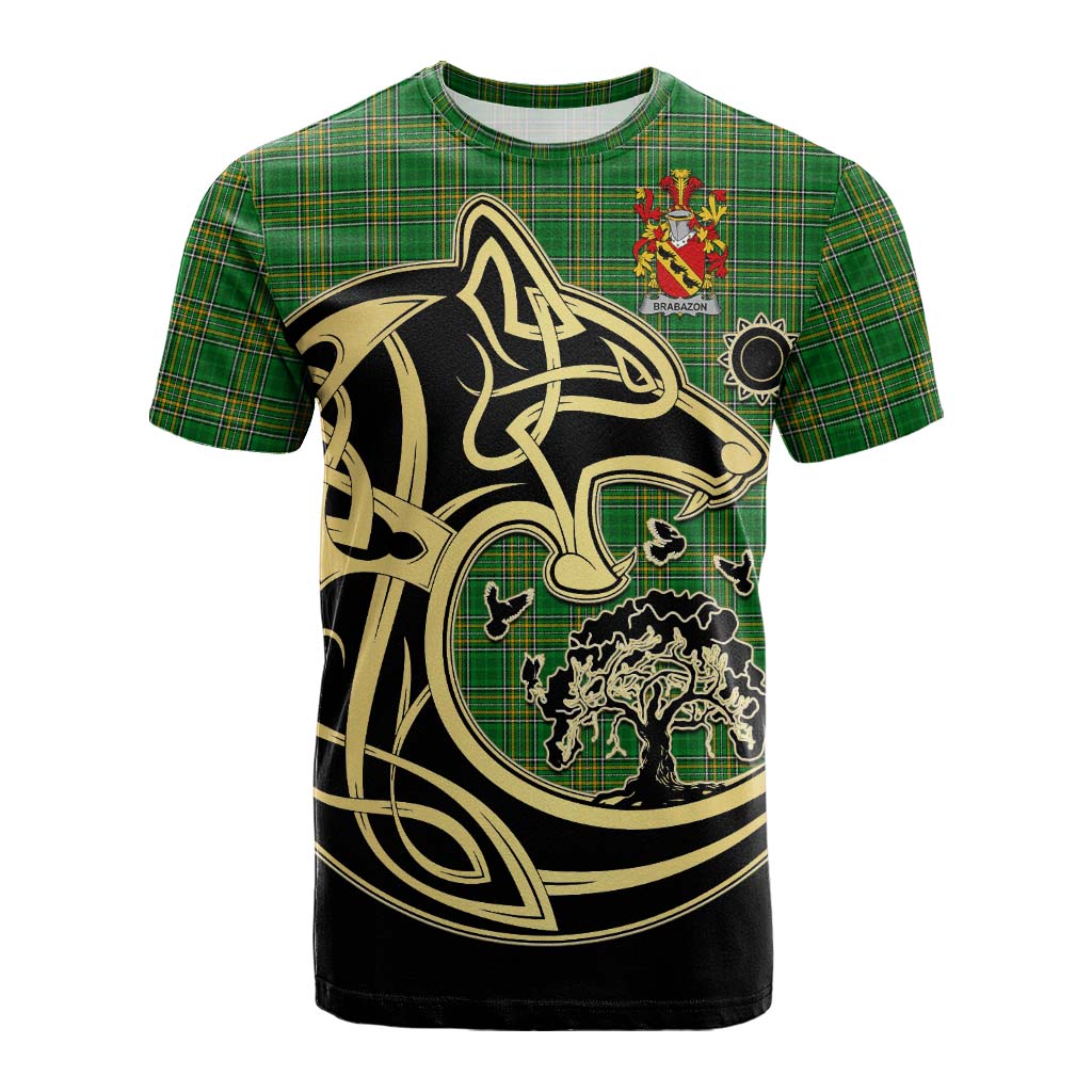 Brabazon Irish Tartan Cotton T-shirt with Coat of Arms Celtic Wolf Style Kid's Shirt - Tartan Vibes Clothing