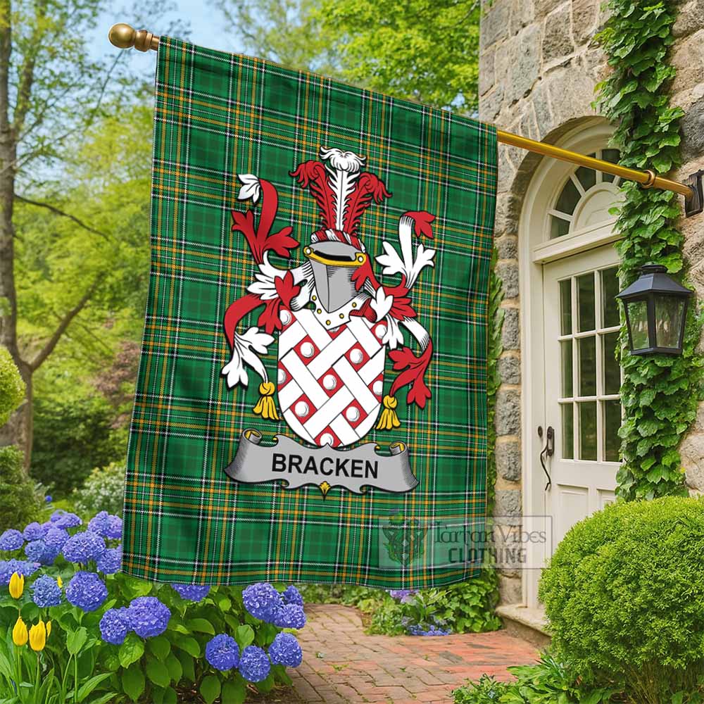 Bracken Irish Clan Tartan Flag with Coat of Arms