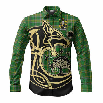 Brady Irish Tartan Long Sleeve Button Shirt with Coat of Arms Celtic Wolf Style Men's Shirt S - Tartan Vibes Clothing