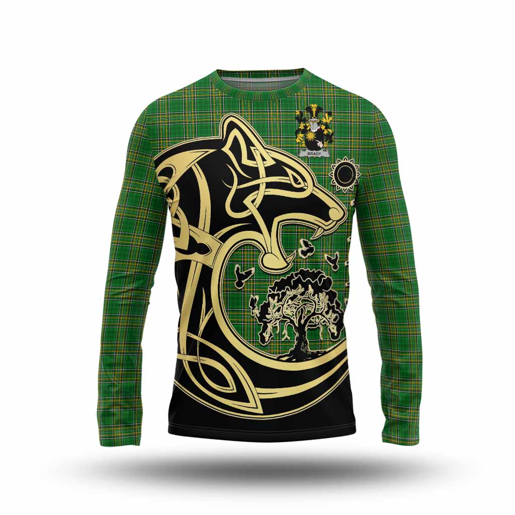 Brady Irish Tartan Long Sleeve T-Shirt with Coat of Arms Celtic Wolf Style Unisex - Tartan Vibes Clothing