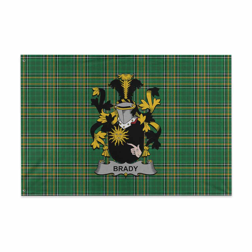 Tartan Vibes Clothing Brady Irish Clan Tartan House Flag with Coat of Arms