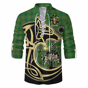 Bramhall Irish Tartan Ghillie Kilt Shirt with Coat of Arms Celtic Wolf Style Men - Tartan Vibes Clothing