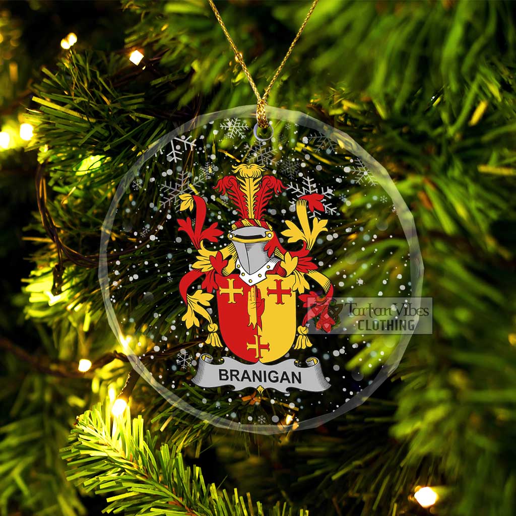 Tartan Vibes Clothing Branigan Irish Clan Christmas Glass Ornament with Coat of Arms