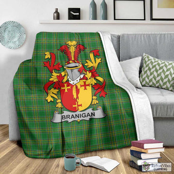 Tartan Vibes Clothing Branigan Irish Clan Tartan Blanket with Coat of Arms
