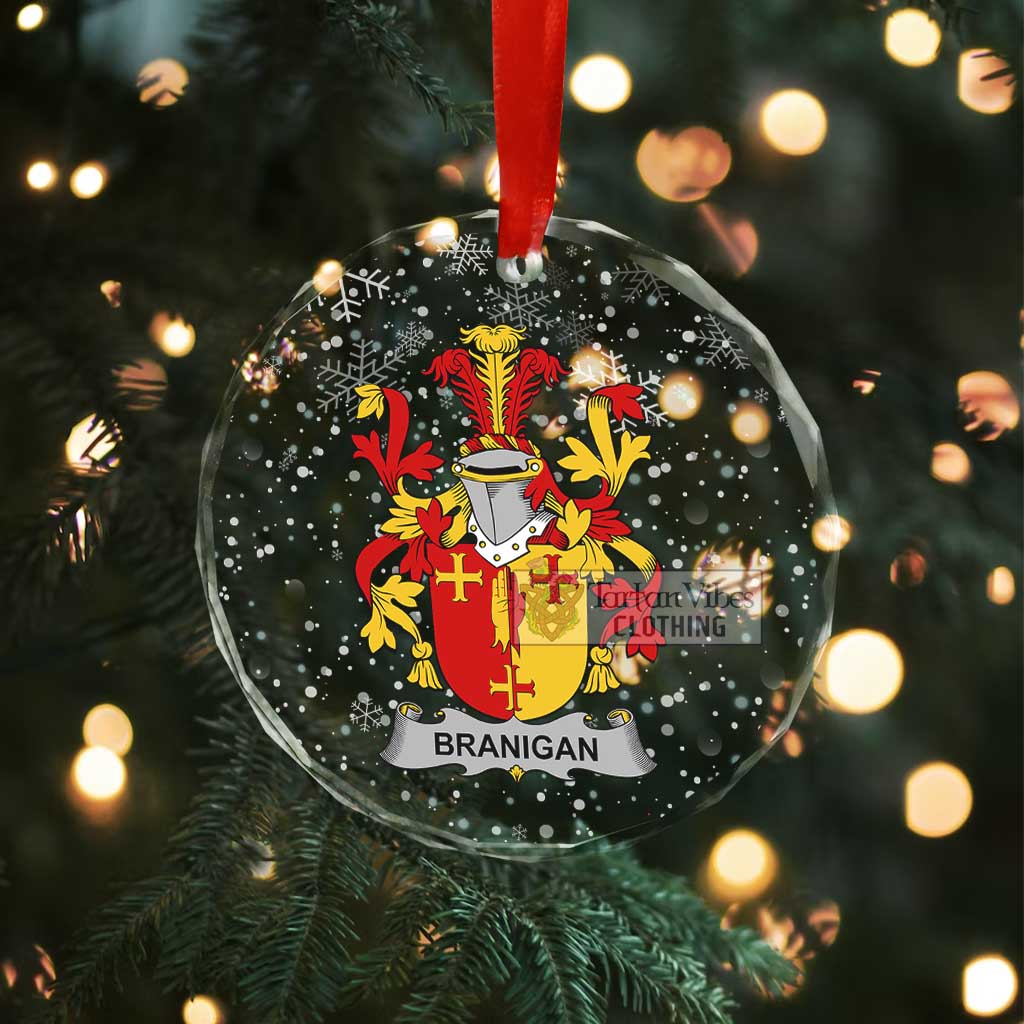 Tartan Vibes Clothing Branigan Irish Clan Christmas Glass Ornament with Coat of Arms