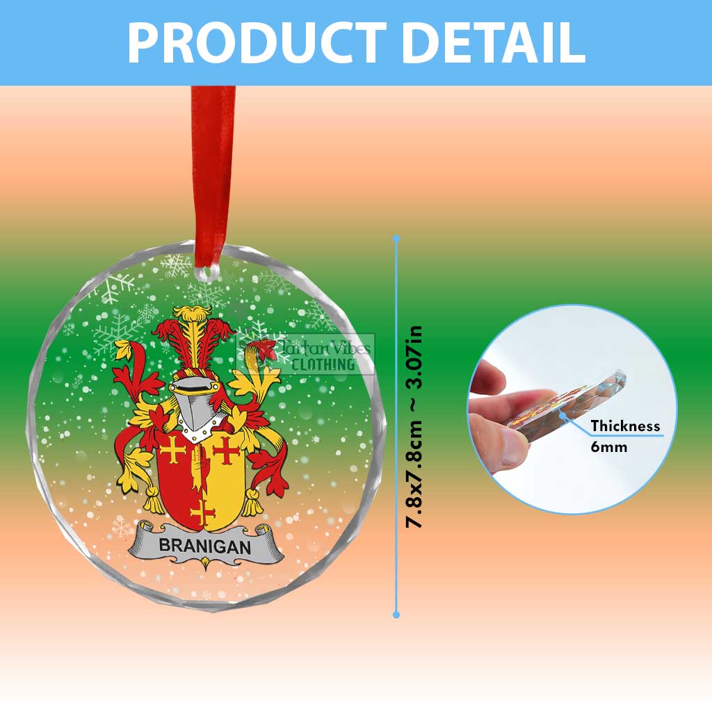 Tartan Vibes Clothing Branigan Irish Clan Christmas Glass Ornament with Coat of Arms