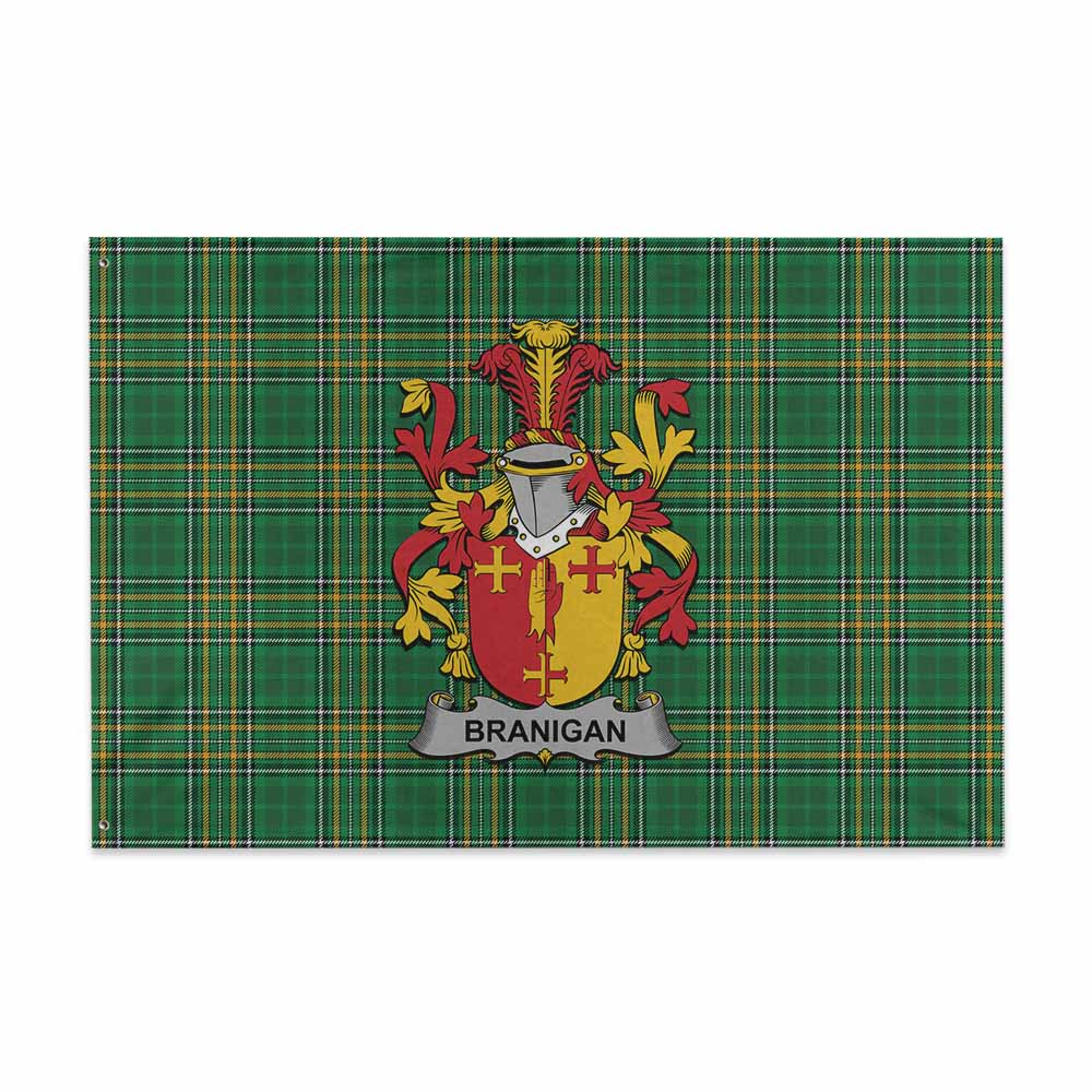 Tartan Vibes Clothing Branigan Irish Clan Tartan House Flag with Coat of Arms