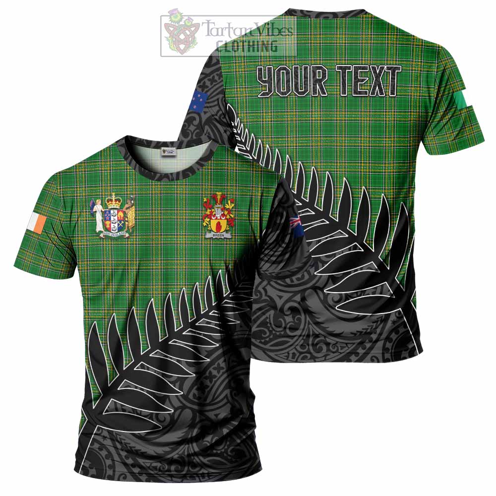 Tartan Vibes Clothing Breen Irish Clan Tartan T-Shirt with Coat of Arms New Zealand Silver Fern Half Style