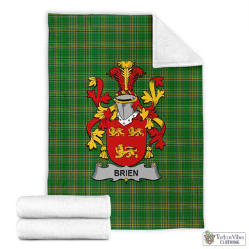Tartan Vibes Clothing Brien Irish Clan Tartan Blanket with Coat of Arms