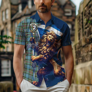 Tartan Vibes Clothing Brisbane Tartan Family Crest Short Sleeve Button Shirt with Scottish Majestic Lion
