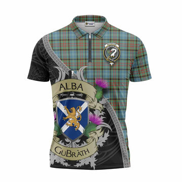 Brisbane Tartan Family Crest Zipper Polo Shirt Lion Rampant Royal Thistle Shield Celtic Inspired