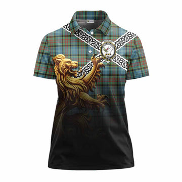 Brisbane Crest Tartan Women's Polo Shirt with Golden Lion Emblem Celtic Style