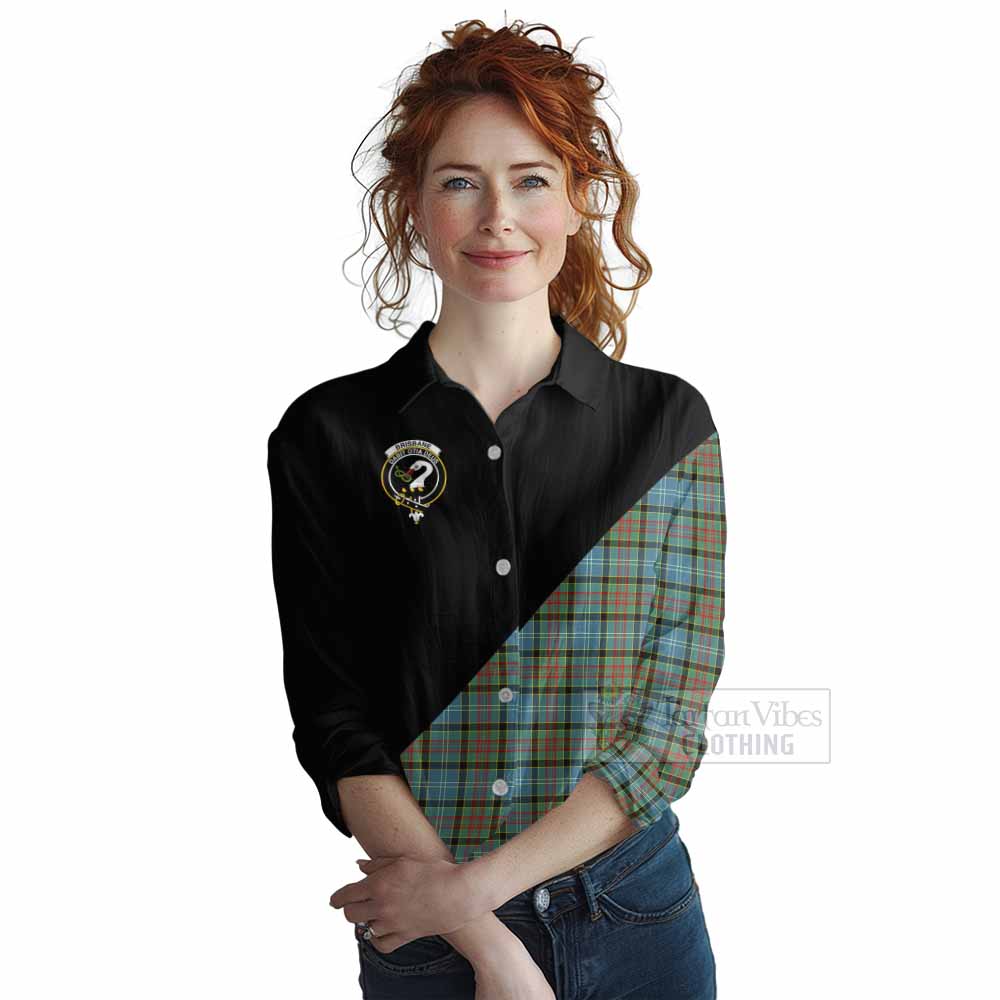 Tartan Vibes Clothing Brisbane Tartan Women's Casual Shirt with Family Crest and Military Logo Style
