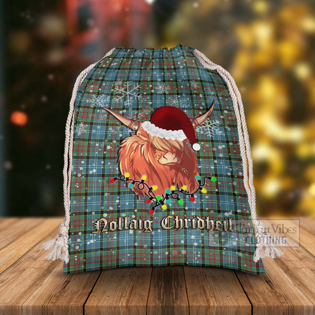 Tartan Vibes Clothing Brisbane Tartan Christmas Santa's Bag with Highland Cow