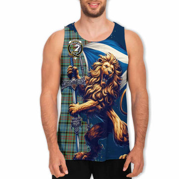 Tartan Vibes Clothing Brisbane Tartan Family Crest Men's Tank Top with Scottish Majestic Lion