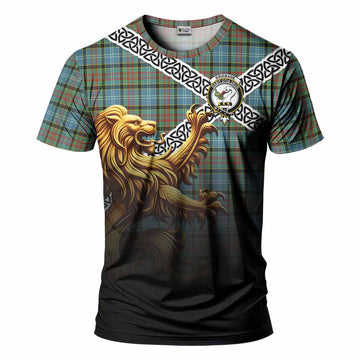 Brisbane Crest Tartan T-Shirt with Golden Lion Emblem Celtic Style