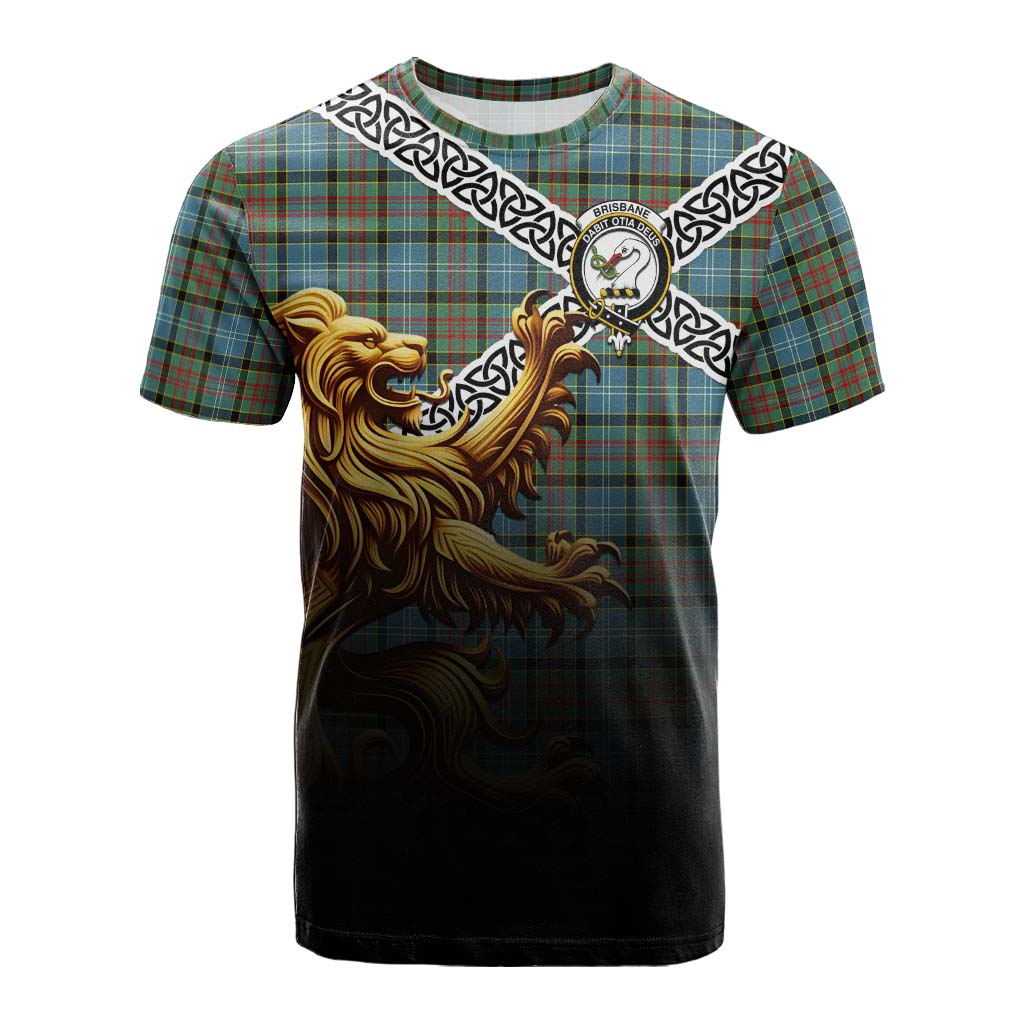 Tartan Vibes Clothing Brisbane Crest Tartan Cotton T-shirt with Golden Lion Emblem Celtic Style
