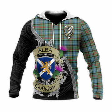 Brisbane Tartan Family Crest Knitted Hoodie Lion Rampant Royal Thistle Shield Celtic Inspired
