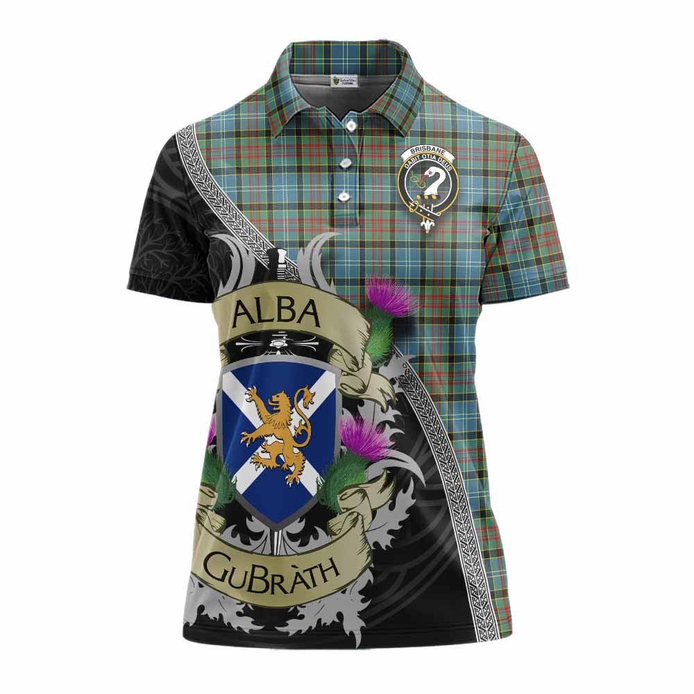 Tartan Vibes Clothing Brisbane Tartan Family Crest Women's Polo Shirt Lion Rampant Royal Thistle Shield Celtic Inspired