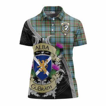 Brisbane Tartan Family Crest Women's Polo Shirt Lion Rampant Royal Thistle Shield Celtic Inspired