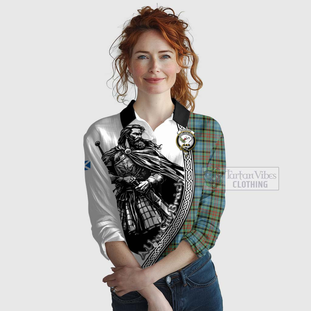 Tartan Vibes Clothing Brisbane Tartan Clan Crest Women's Casual Shirt with Highlander Warrior Celtic Style