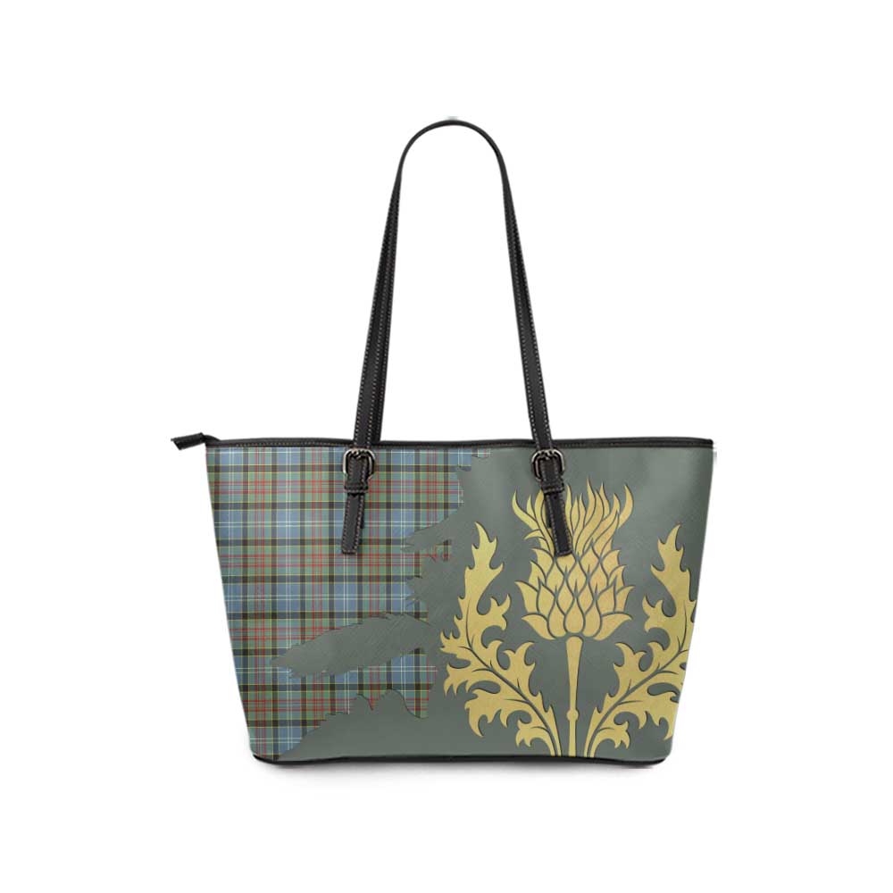 Tartan Vibes Clothing Brisbane Tartan Leather Tote Bag Gold Thistle Style