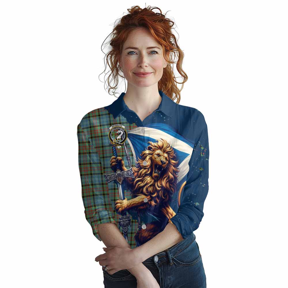 Tartan Vibes Clothing Brisbane Tartan Family Crest Women's Casual Shirt with Scottish Majestic Lion