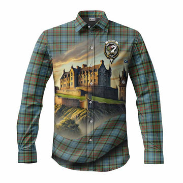 Brisbane Tartan Family Crest Long Sleeve Button Shirt with Scottish Ancient Castle Style