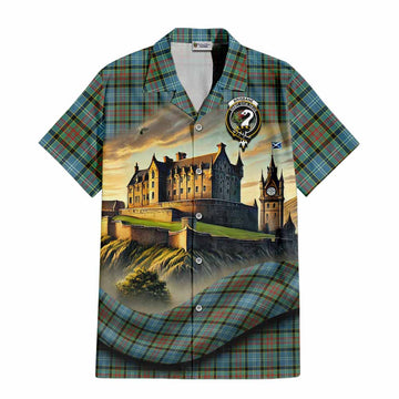 Tartan Vibes Clothing Brisbane Tartan Family Crest Short Sleeve Button Shirt with Scottish Ancient Castle Style