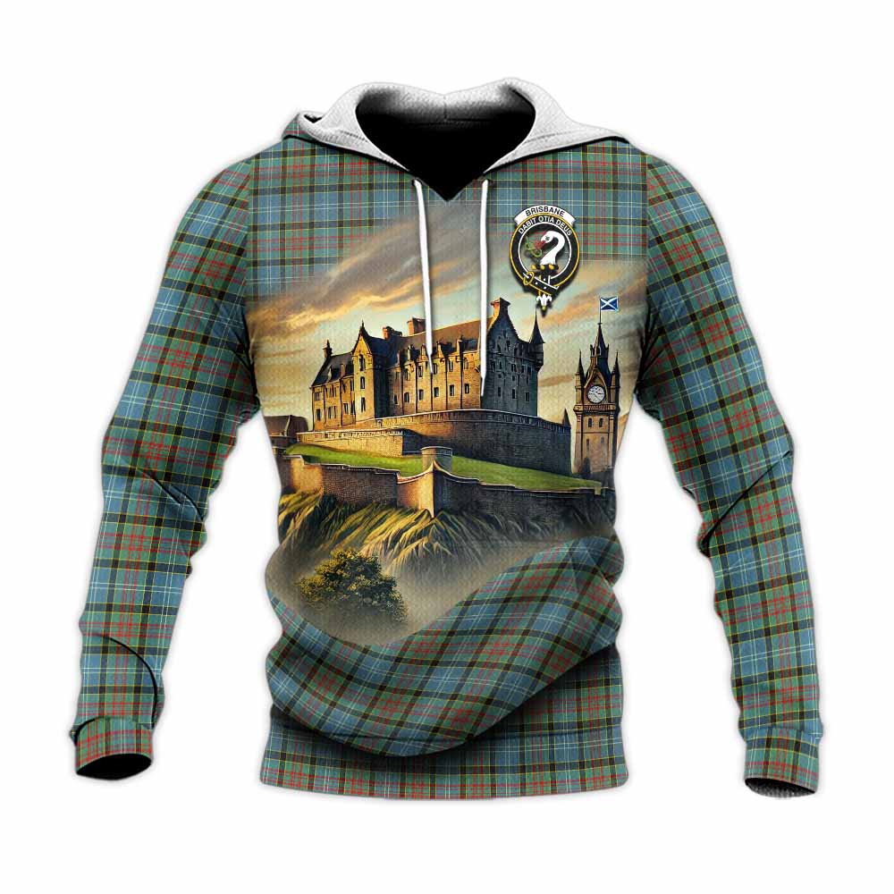 Tartan Vibes Clothing Brisbane Tartan Family Crest Knitted Hoodie with Scottish Ancient Castle Style