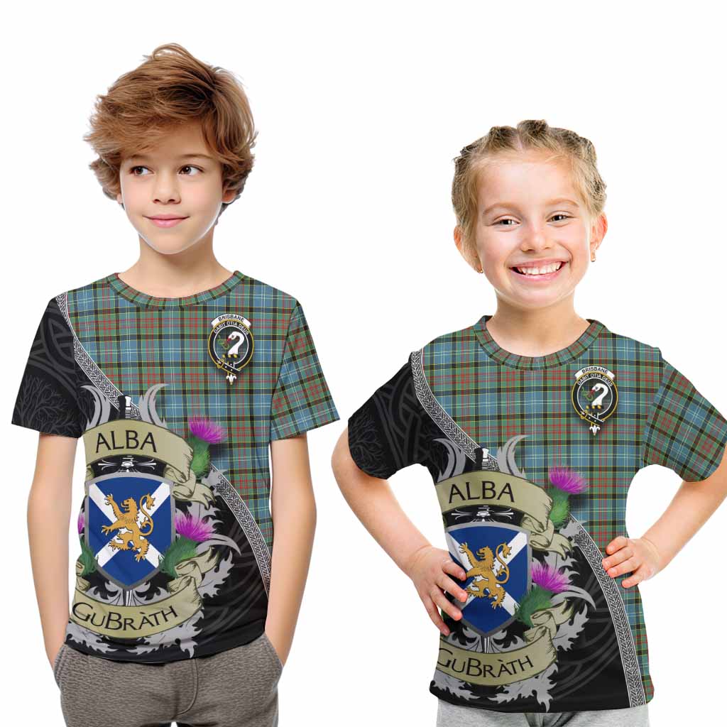 Tartan Vibes Clothing Brisbane Tartan Family Crest Kid T-Shirt Lion Rampant Royal Thistle Shield Celtic Inspired