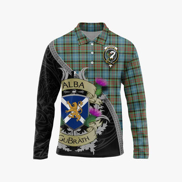Brisbane Tartan Family Crest Long Sleeve Polo Shirt Lion Rampant Royal Thistle Shield Celtic Inspired