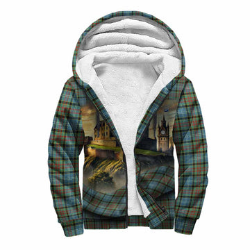 Brisbane Tartan Family Crest Sherpa Hoodie with Scottish Ancient Castle Style