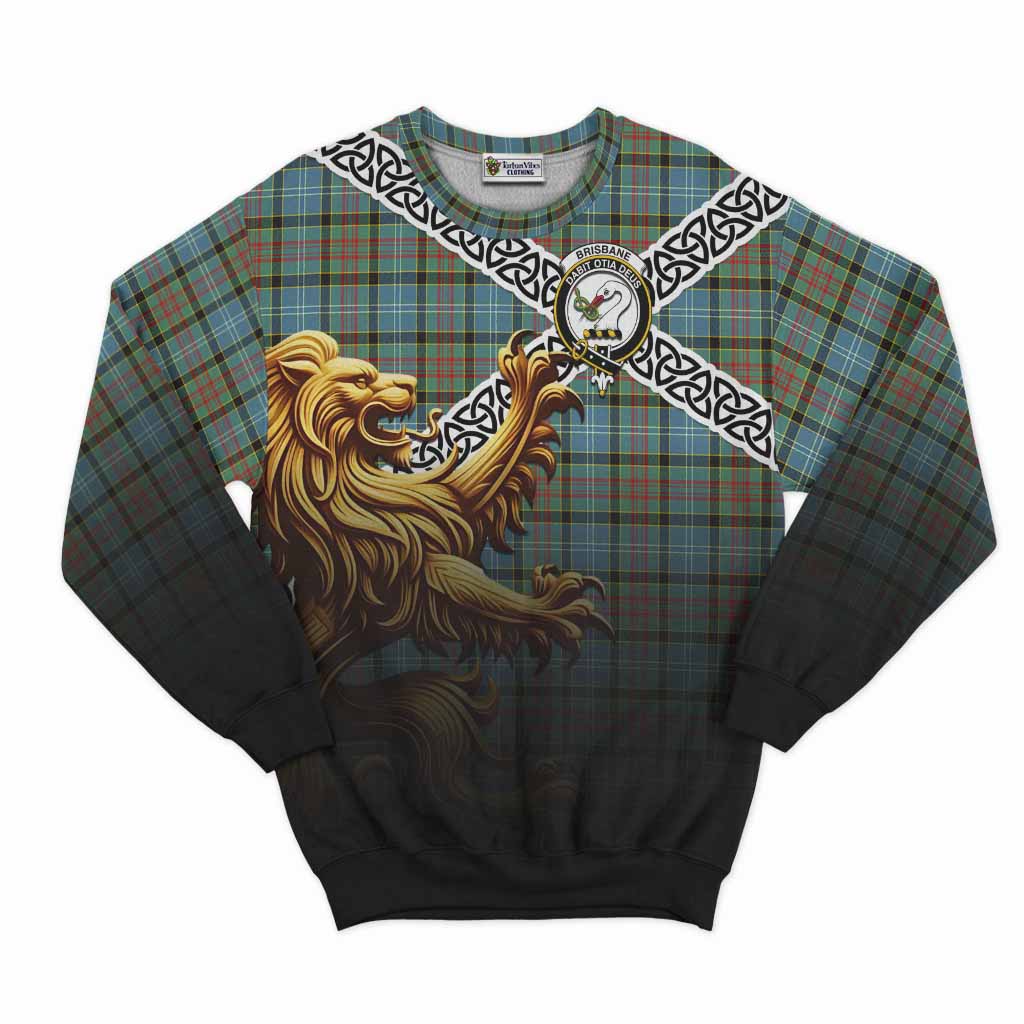 Tartan Vibes Clothing Brisbane Crest Tartan Sweatshirt with Golden Lion Emblem Celtic Style