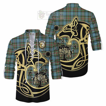 Tartan Vibes Clothing Brisbane Tartan Ghillie Kilt Shirt with Family Crest Celtic Wolf Style
