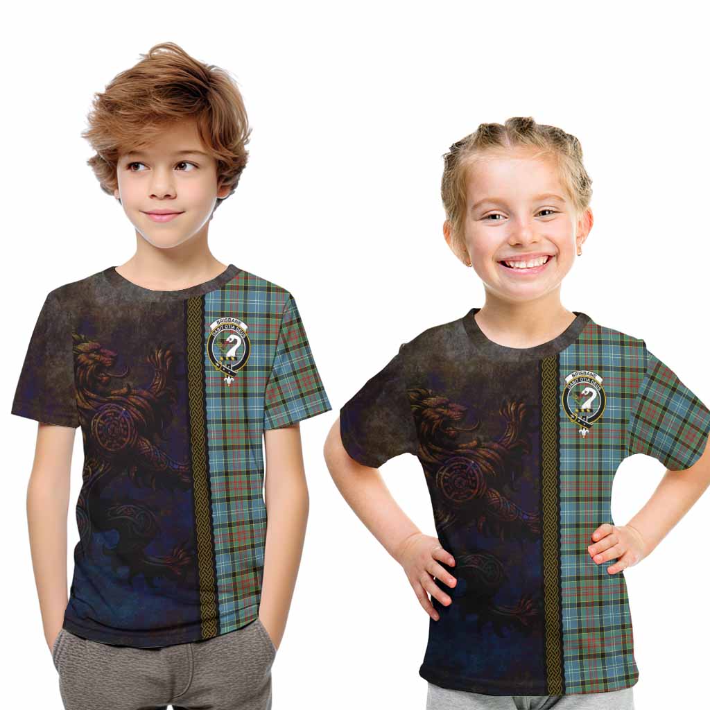 Tartan Vibes Clothing Brisbane Tartan Family Crest Kid T-Shirt Alba Gu Brath Be Brave Lion Ancient Style