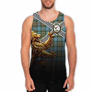 Tartan Vibes Clothing Brisbane Crest Tartan Men's Tank Top with Golden Lion Emblem Celtic Style
