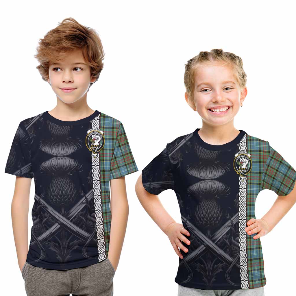 Tartan Vibes Clothing Brisbane Tartan Kid T-Shirt with Family Crest Cross Sword Thistle Celtic Vibes