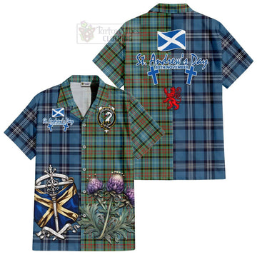 Tartan Vibes Clothing Brisbane Tartan Short Sleeve Button Shirt Happy St. Andrew's Day Half Tartan Style